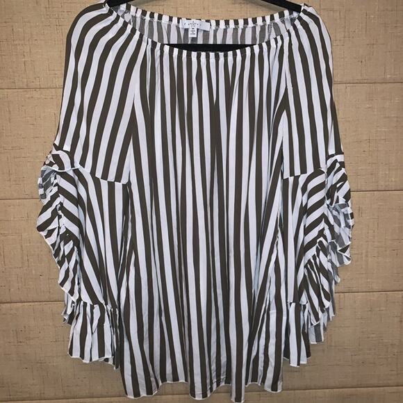 Fever Striped Bell Sleeve Top Womens Size Medium Boho Coastal - Picture 1 of 4